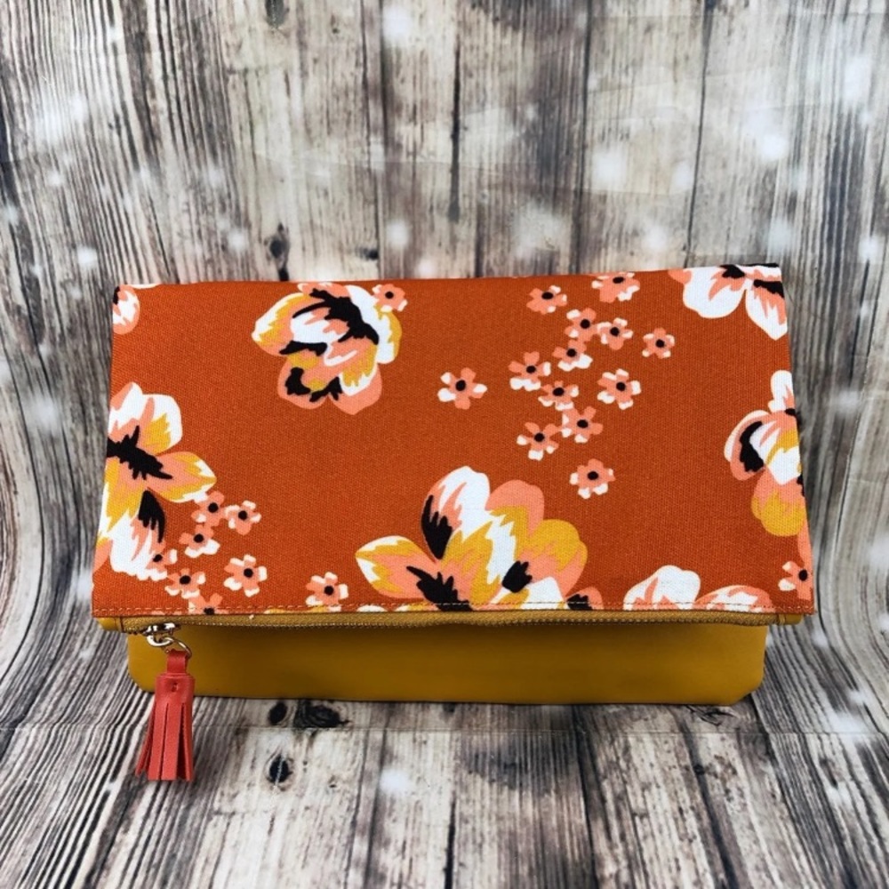 Mustard Yellow Reversible Floral Clutch - Picture 2 of 10